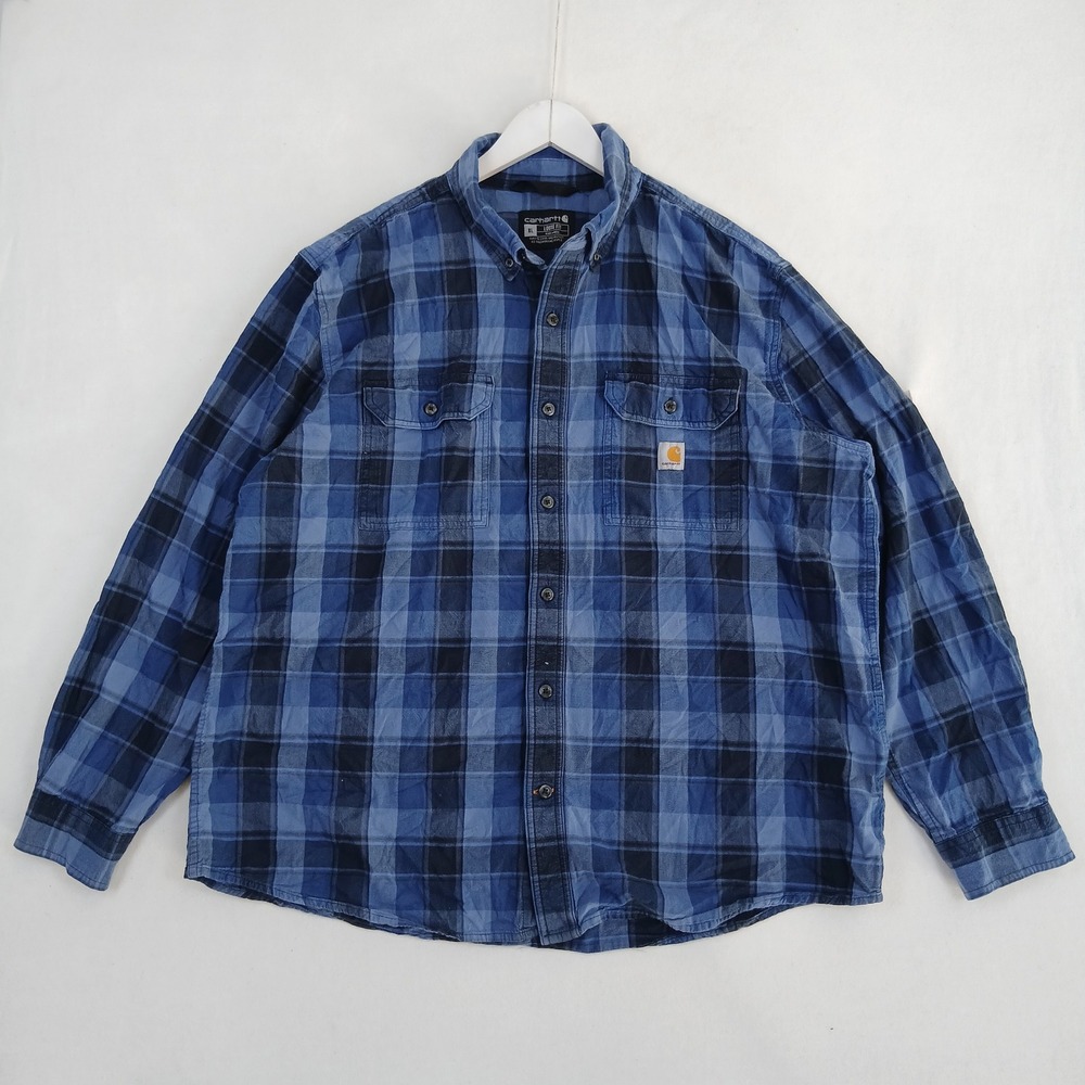 Carhartt XL Loose Fit Blue Plaid Long Sleeve Work Shirt TW4447-M